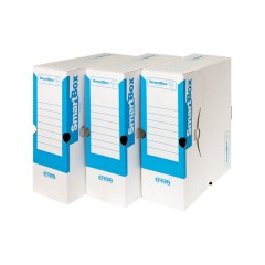 Archivní box je vyroben z kvalitní třívrstvé vlnité lepenky – mikrovlny. Potisk v modré barvě. Pevná, lepená konstrukce umožňuje snadné a rychlé složení několika pohyby. Značně zrychluje a zjednodušuje skládání krabic.
