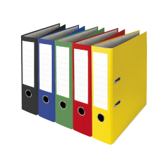 Archivní pořadače, vyrobené z ekologicky šetrné lepenky, potažené mramorovým papírem po vnitřní i vnější straně, černý i barevný hřbetní štítek, všitá složená kapsa.